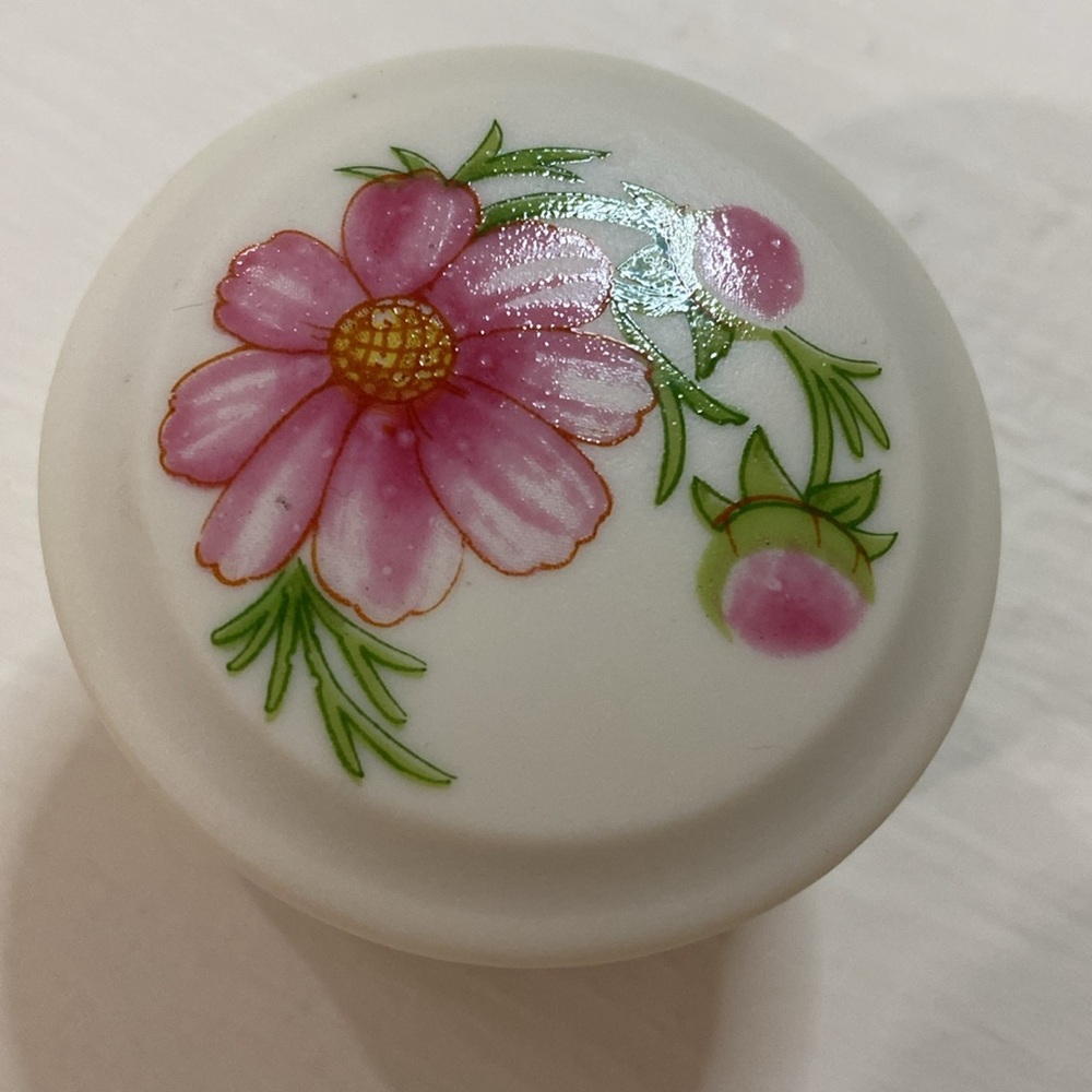 🌸Vintage💐 Lefton Ring Box October Pink Cosmos Scorpio Libra porcelain trinket